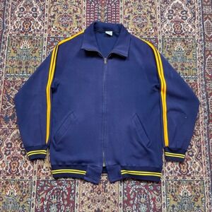 VTG 60s 70s‎ Sammy Guam Blue Track Jacket Yellow Striped Full Zip Sportswear M-L